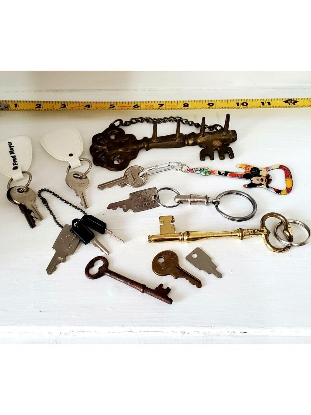 Brass Key Hanger 5.25", Skeleton & Suitcase Keys padlock keys